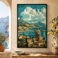 Sicily Italy Travel Art Vintage