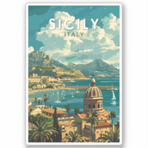 Sicily Italy Travel Art Vintage Sticker