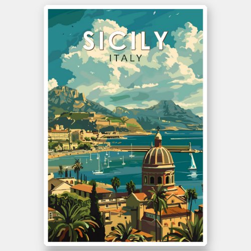 Sicily Italy Travel Art Vintage Sticker