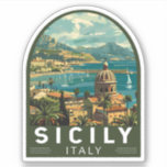 Sicily Italy Travel Art Vintage Sticker<br><div class="desc">Sicily retro vector travel design. Sicily,  the largest Mediterranean island,  is just off the "toe" of Italy's "boot." Its rich history is reflected in sites like the Valley of the Temples.</div>