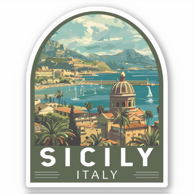 Sicily Italy Travel Art Vintage Sticker (Front)
