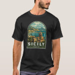 Sicily Italy Travel Art Vintage T-Shirt<br><div class="desc">Sicily retro vector travel design. Sicily,  the largest Mediterranean island,  is just off the "toe" of Italy's "boot." Its rich history is reflected in sites like the Valley of the Temples.</div>