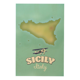 Sicily Italy vintage style map Wood Wall Art