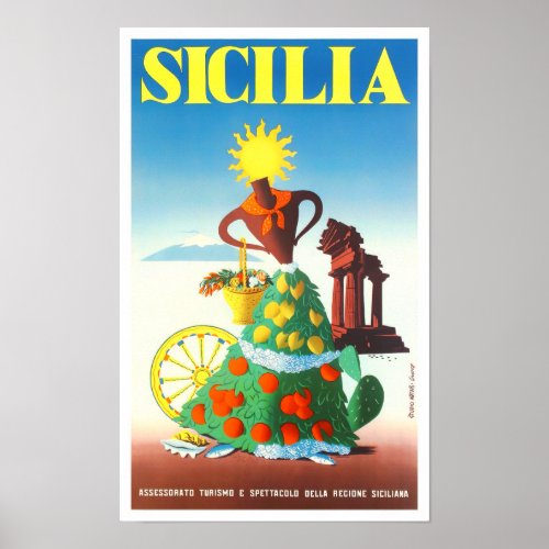 Sicily Italy vintage travel Poster