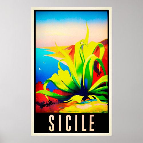 Sicily Italy vintage travel Poster