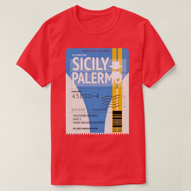 Sicily Palermo plane ticket T-Shirt (Design Front)