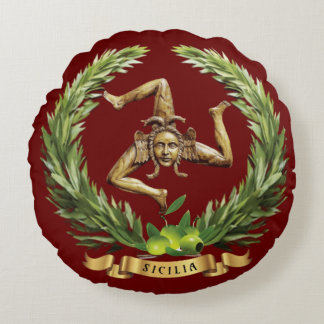 Sicily Round Cushion with Trinacria & Olive Branch