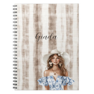 Sicily Rustic Brown Hair Stripes Female Notebook