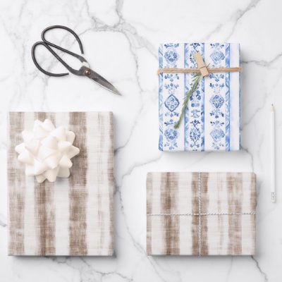 Sicily Rustic Brown Stripes Bridal Shower Wrapping Paper Sheets