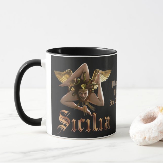Sicily / Sicilia Trinacria Personalized Gift Mug  (With Donut)