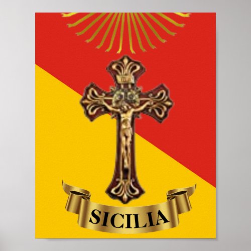 Sicily  Sicilian Flag and Crucifix  Poster