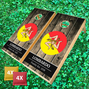 Sicily & Sicilian Flag Rustic Wood / Family fun Cornhole Set