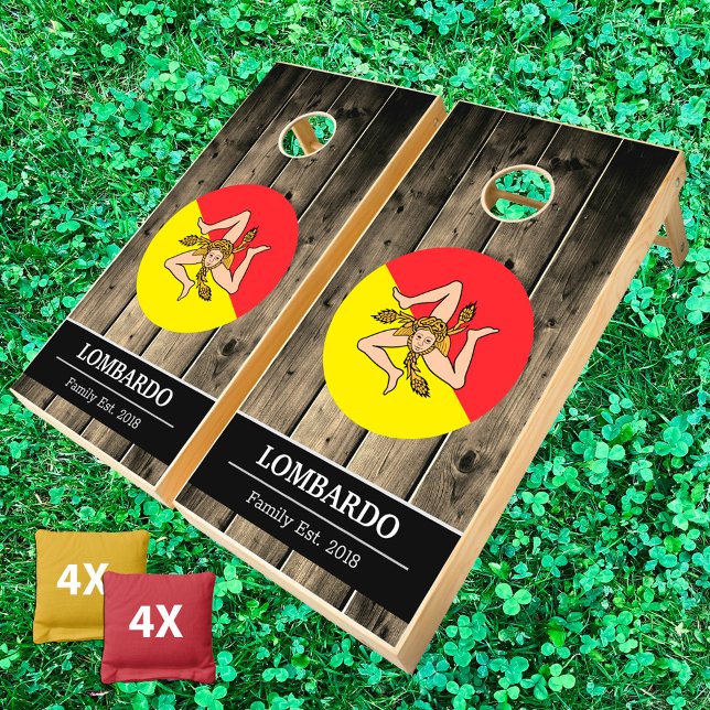 Sicily & Sicilian Flag Rustic Wood / Family fun Cornhole Set (Creator Uploaded)