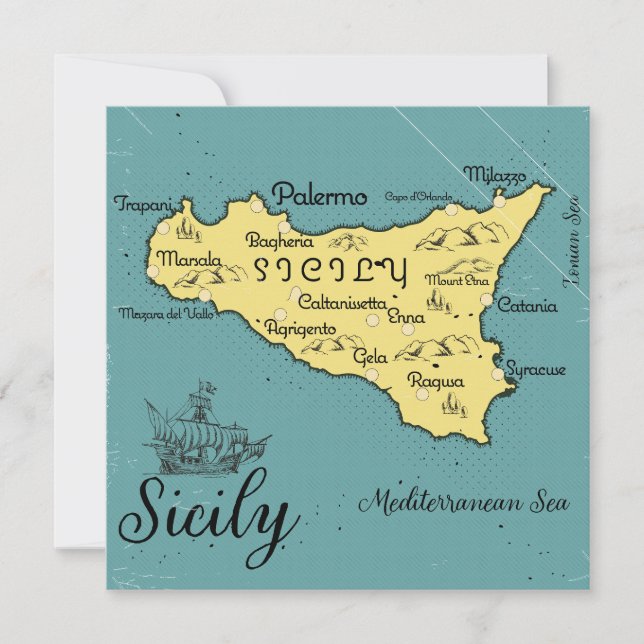 Sicily Vintage Nautical Map Invitation (Front)