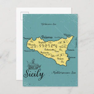 Sicily Vintage Nautical Map Invitation Postcard
