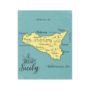 Sicily Vintage Nautical Map Metal Print