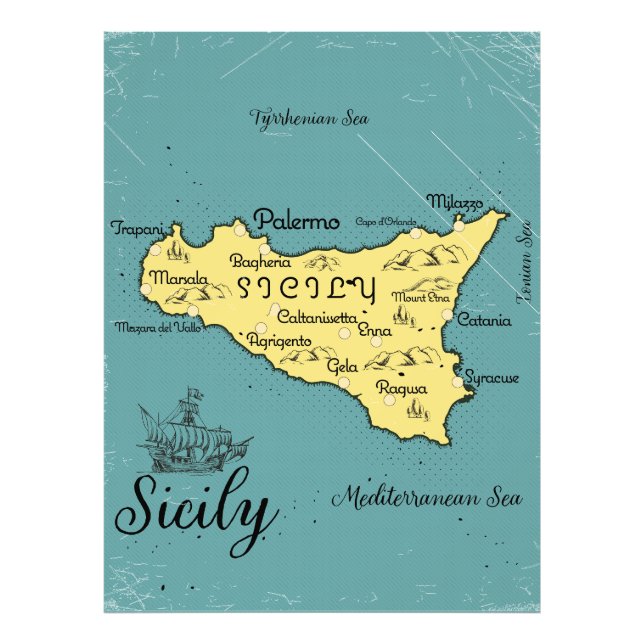 Sicily Vintage Nautical Map Photo Print (Front)