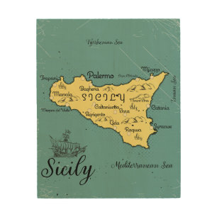 Sicily Vintage Nautical Map Wood Wall Art