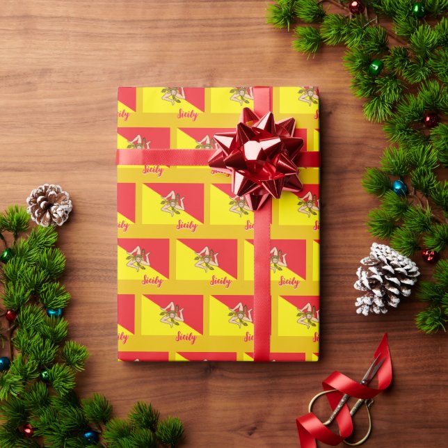 Sicily Wrapping Paper, Sicilian Flag patriot Gold Wrapping Paper (Holiday Gift)