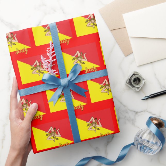 Sicily Wrapping Paper, Sicilian Flag patriot Red Wrapping Paper (Gifting)