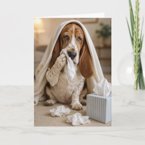 Sick Basset Hound with Tissues Card