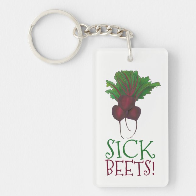 Sick Beets (Beats) Red Beet Vegetarian Funny Food Keychain (Front)