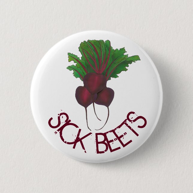 Sick Beets (Beats) Red Beet Vegetarian Vegan Food Pinback Button (Front)