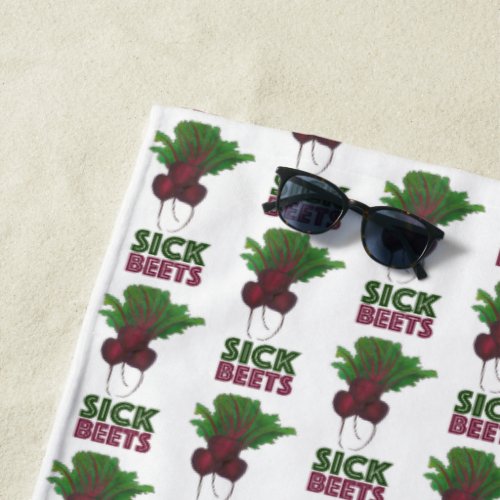 SICK BEETS Funny Vegetarian Red Beet Musician DJ Beach Towel