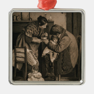 Sick Child Supported by Her Father and Mother Metal Ornament