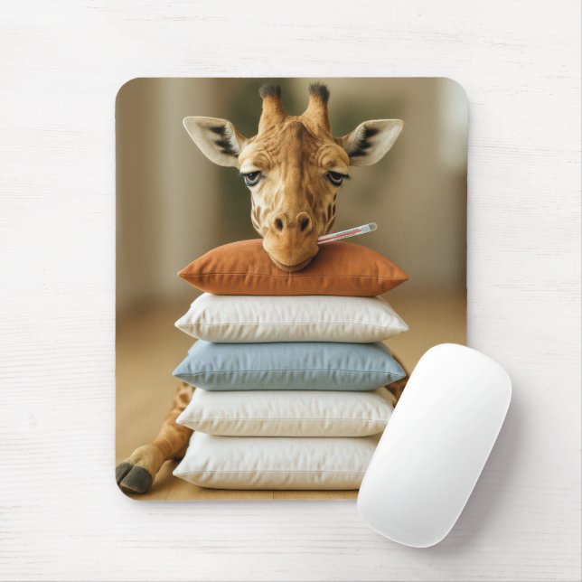 Sick Giraffe On Bed Pillow Stack Mouse Pad (With Mouse)