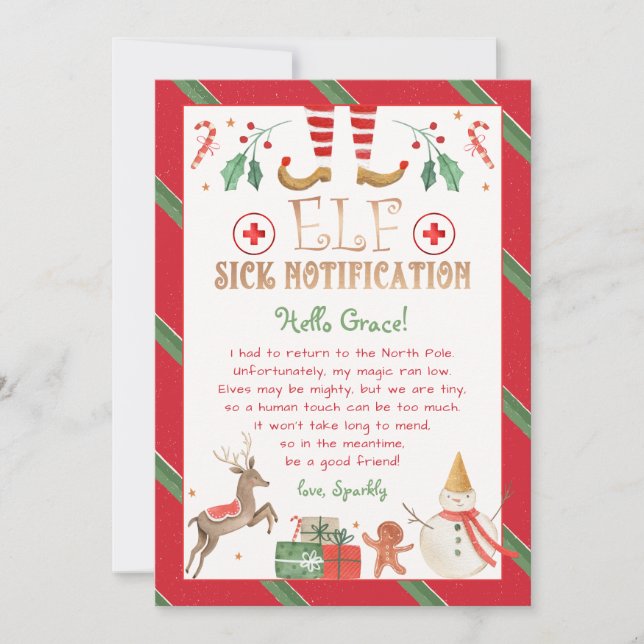 Sick Notice from Elf Sick Notify Personalize Invitation (Front)