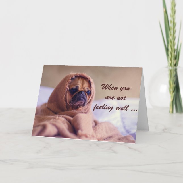 Sick Pug Dog, Sympathy, Humor. Card (Front)
