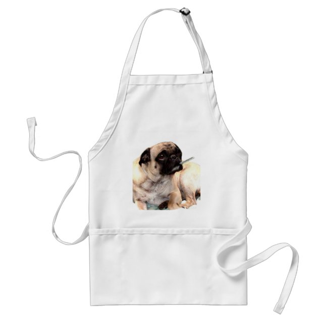 Sick pug with thermometer apron (Front)