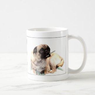 Sick pug with thermometer mug