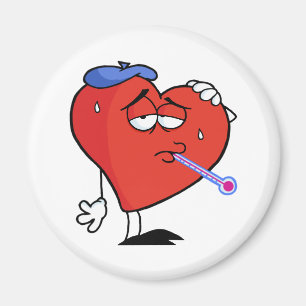 Sick Red Heart With A Thermometer In His Mouth Magnet