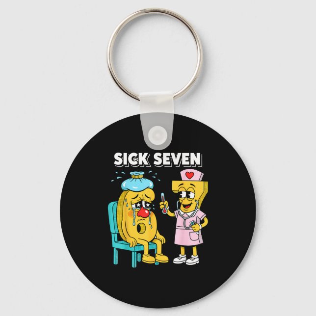 Sick Seven Meme Six Seven Sick 7 Funny Nurse Women Keychain (Front)