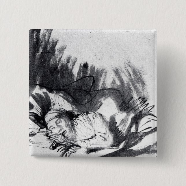 Sick woman in a bed, maybe Saskia Pinback Button (Front)