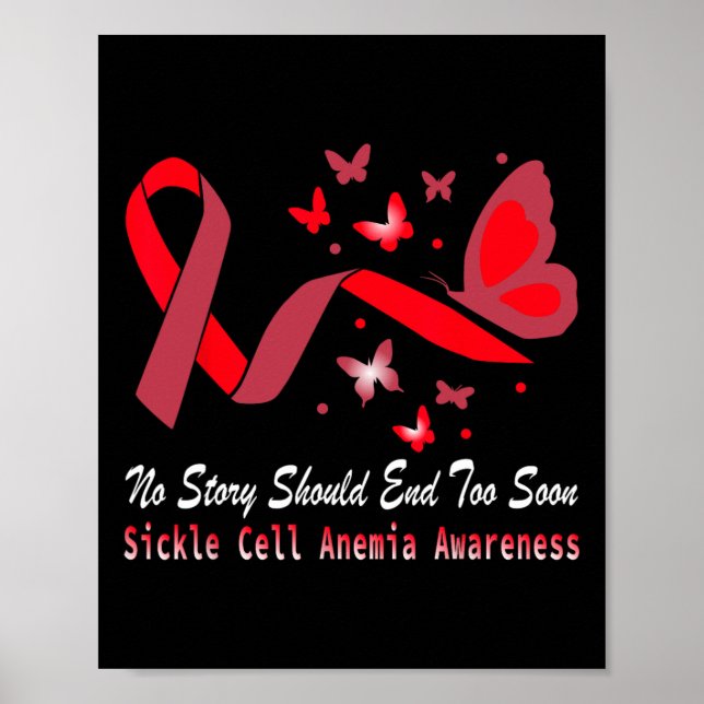 Sickle Cell Anemia Awareness Butterfly Support Red Poster (Front)