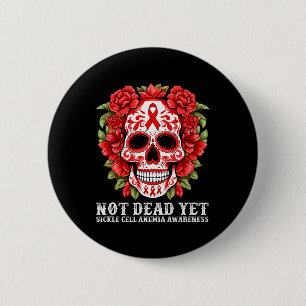 Sickle Cell Anemia Awareness Graphic Flower Skull Button