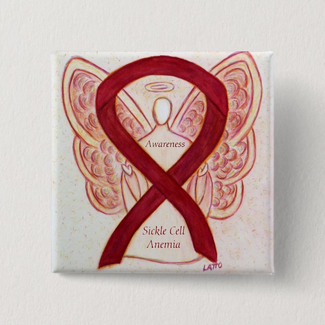 Sickle Cell Anemia Awareness Ribbon Angel Art Pins (Front)
