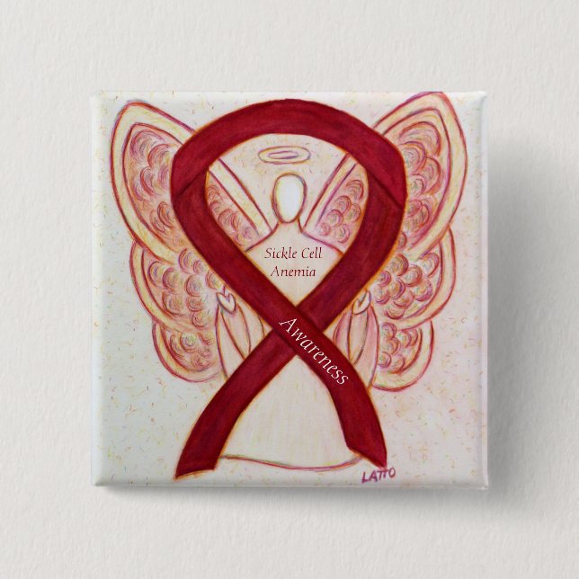 Sickle Cell Anemia Awareness Ribbon Angel Button (Front)