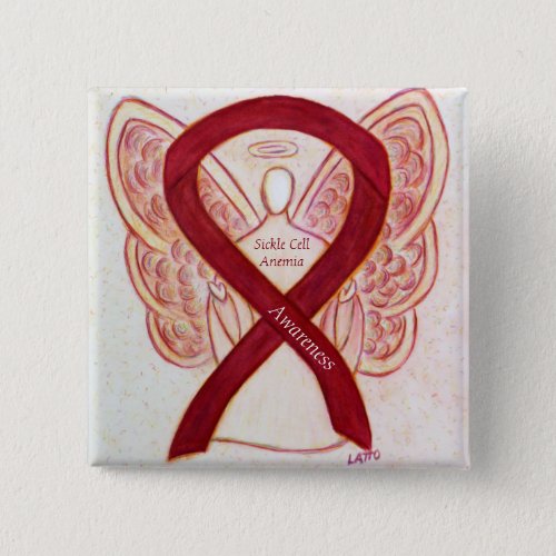 Sickle Cell Anemia Awareness Ribbon Angel Button