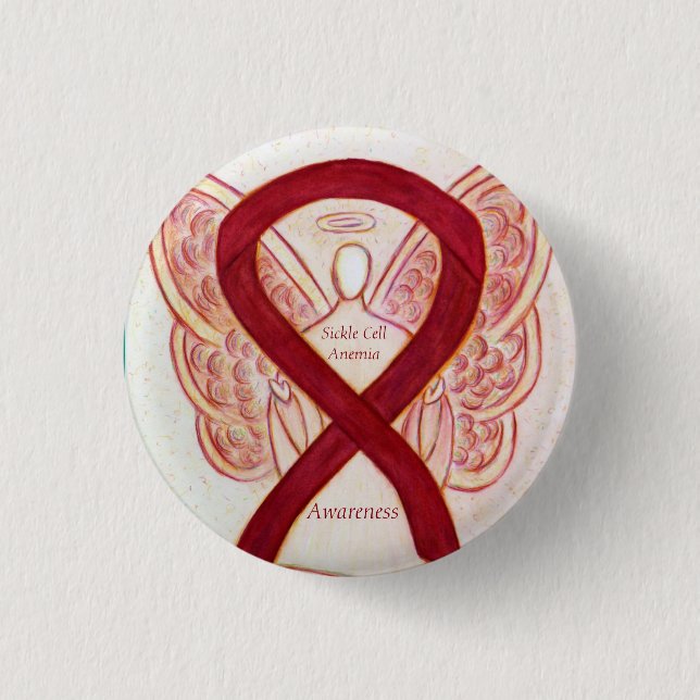 Sickle Cell Anemia Awareness Ribbon Angel Button (Front)