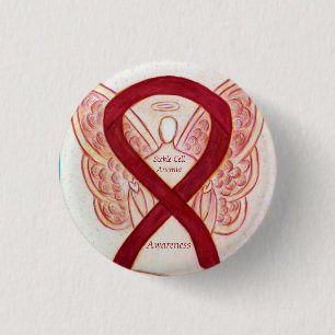 Sickle Cell Anemia Awareness Ribbon Angel Button