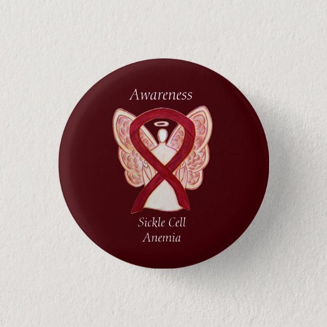 Sickle Cell Anemia Awareness Ribbon Angel Buttons (Front)