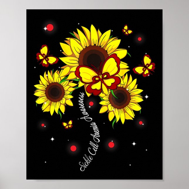 Sickle Cell Anemia Awareness Sunflower Butterfly R Poster (Front)