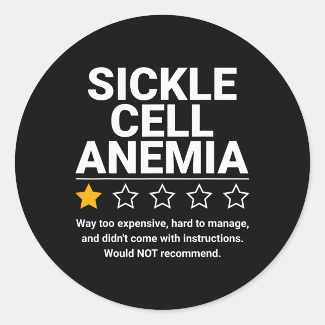 Sickle Cell Anemia One Star Rating Funny Awareness Classic Round Sticker (Front)