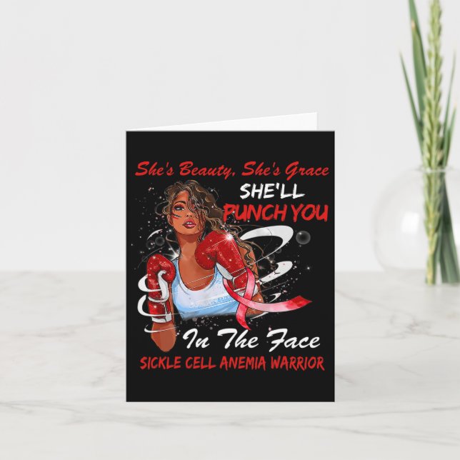 Sickle Cell Anemia Warrior She'll Punch You Ribbon Card (Front)