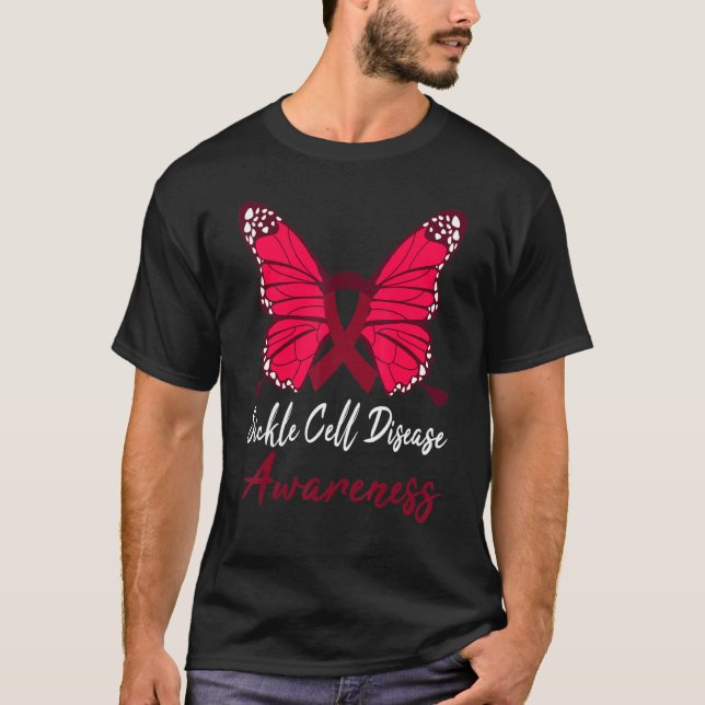Sickle Cell Disease Awareness Butterfly Burgundy S T-Shirt (Front)