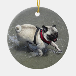 Sid the Pug's Beach Photo - Sid the Puggy Rocket Ceramic Ornament